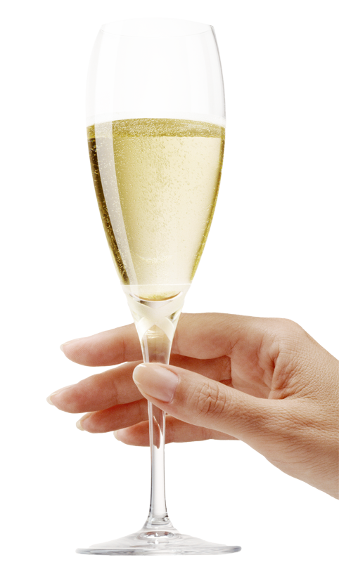 Proseccoglas in der Hand gehalten (freigestellt)